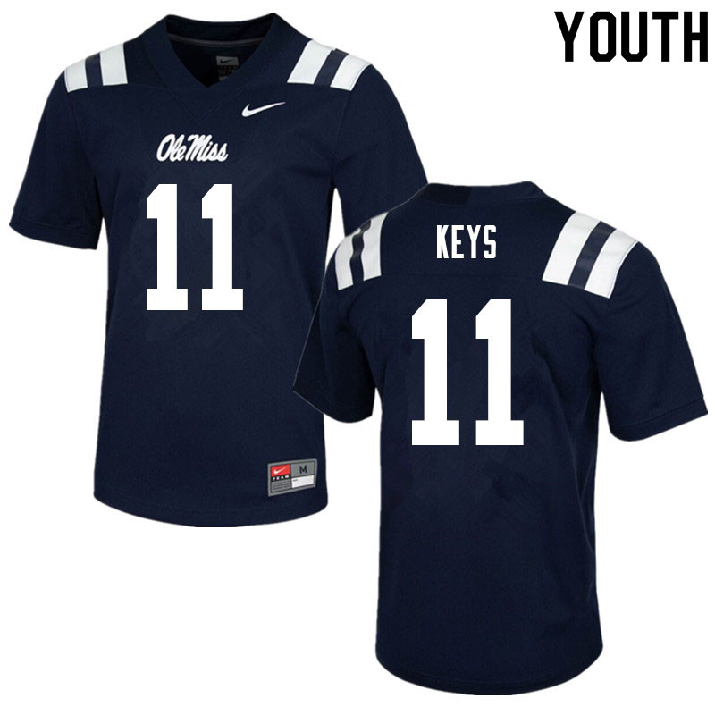 Youth #11 Austin Keys Ole Miss Rebels College Football Jerseys Sale-Navy - Click Image to Close